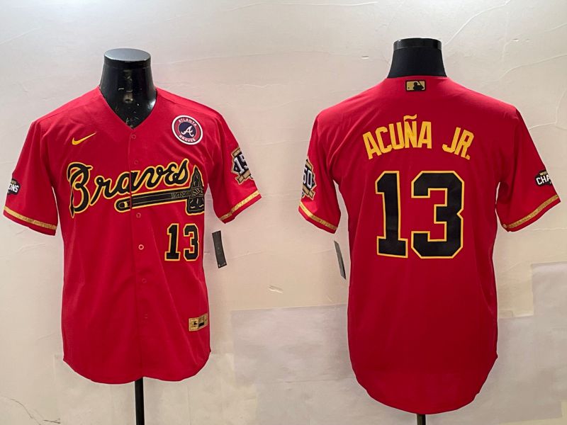 Men Atlanta Braves #13 Acuna jr Red gold Game 2025 Nike MLB Jersey style 1